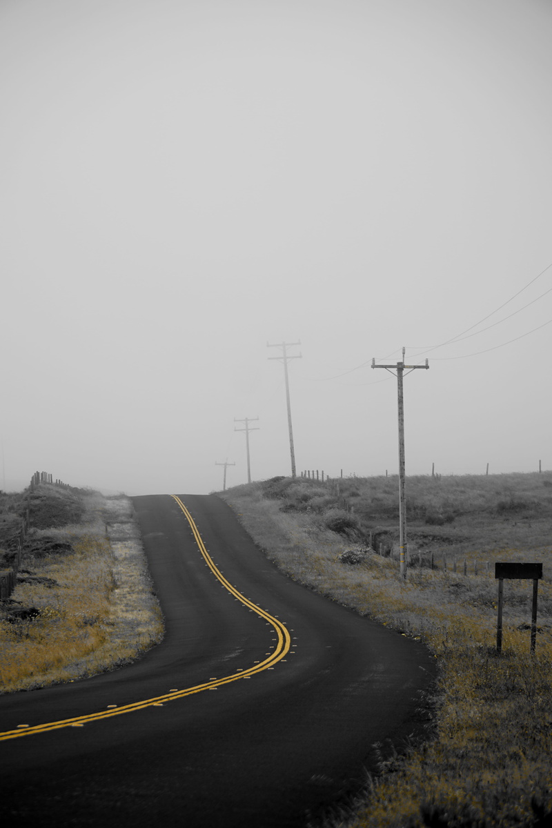 gray, infinity, sadness, sign, mist, transportation, curvy road, landside, grass, the way forward, day, asphalt, journey, direction, cable, road, environment