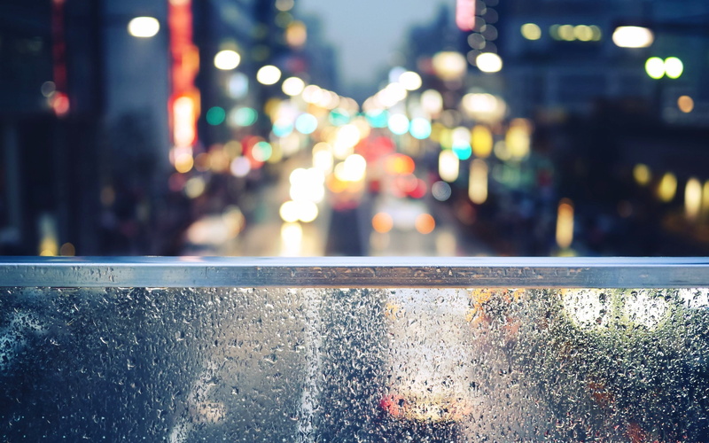 2K, bokeh, raindrop, blurred, glass, city, night, water on glass, rain, macro, water drops, street