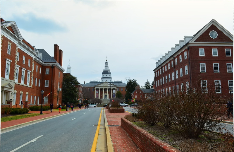 Annapolis, day, maryland, city, building, spire, Maryland, car, sky, City, diminishing perspective, nature, tower, the way forward, plant, road, built structure