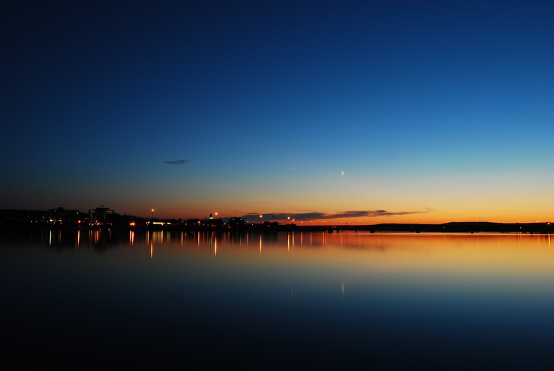 idyllic, orange color, sky, tranquility, sunset, clear sky, scenics - nature, reflection, tranquil scene, copy space, silhouette, new brunswick, nature