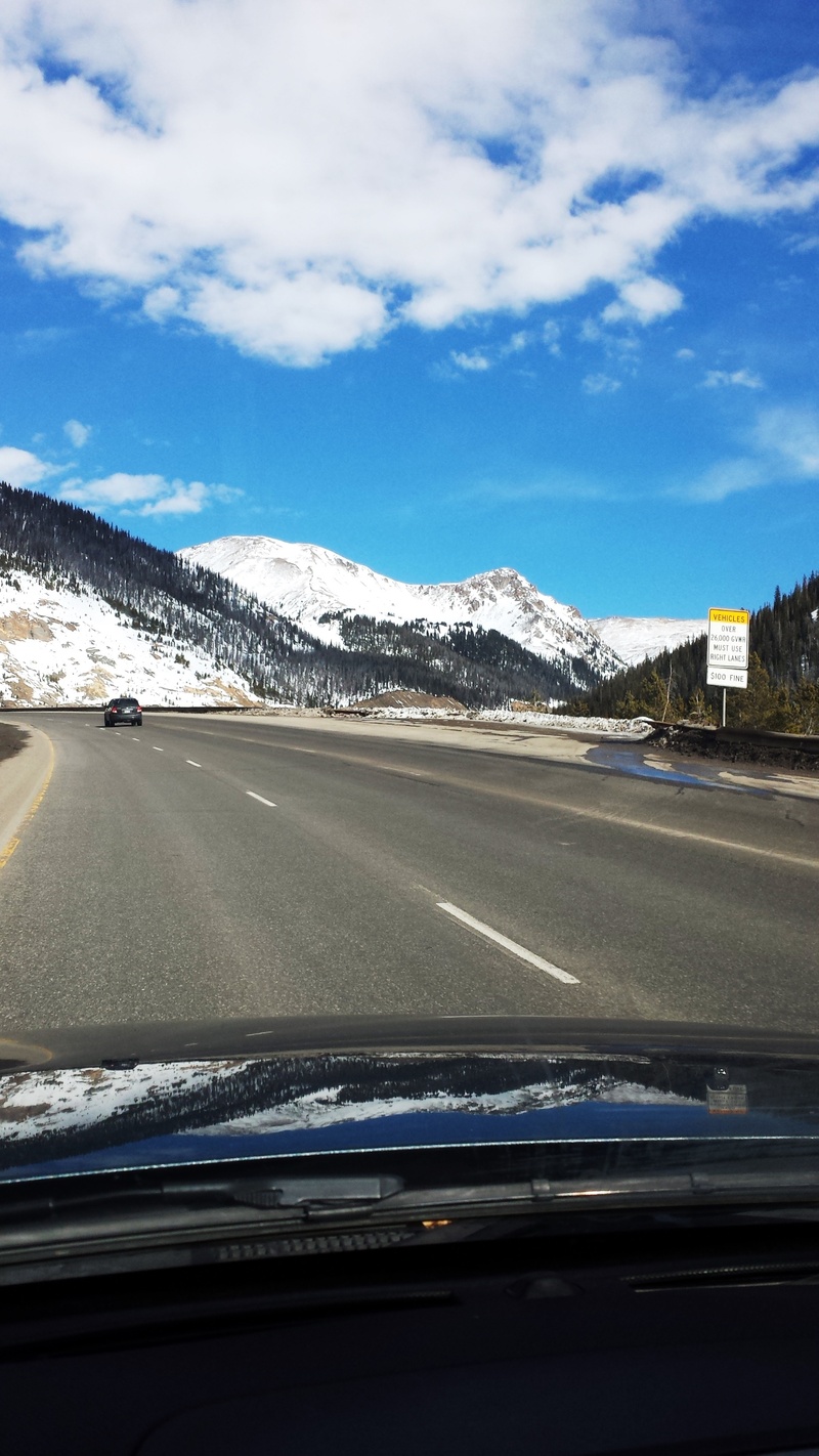 scenics, car, colorado, mountain, motor vehicle, cloud - sky, snow, windshield, outdoors, land vehicle, car interior, snowcapped mountain, vehicle interior