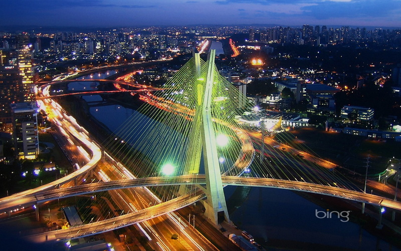 São Paulo, night, aerial, Cities, photography, bridges, 1080P