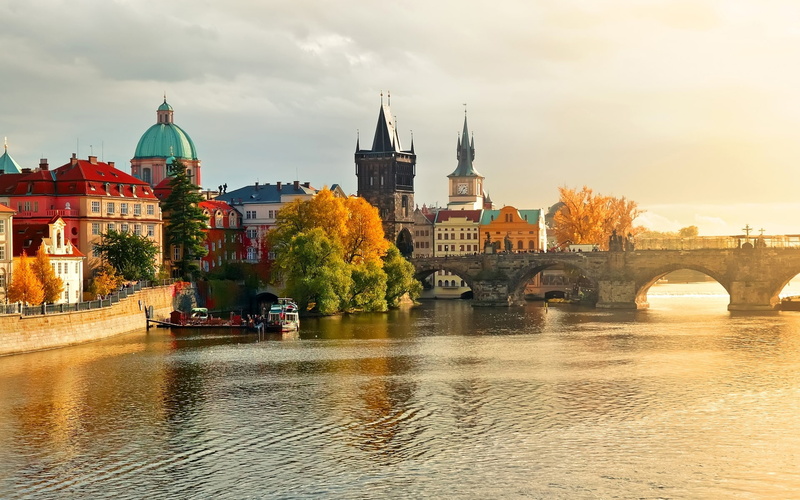 Boats, Water, Vltava, Bridge, Houses, Charles, River, Prague, 1080P, Autumn