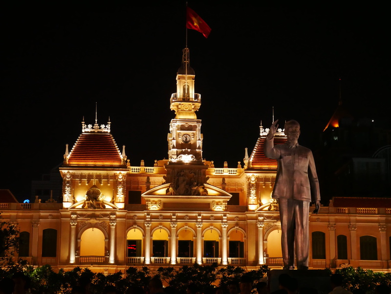government, history, travel, buildings, travel destinations, motion, night, vietnam, sculpture, new years eve, art and craft, ho chi minh, clear sky, sky
