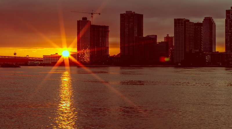 United States, Sunrise, landscape, longislandcity, brown, no people, sunlight, skyscraper, starburst, 5K, Horizon, Flare, building exterior, Sunrays, sunset