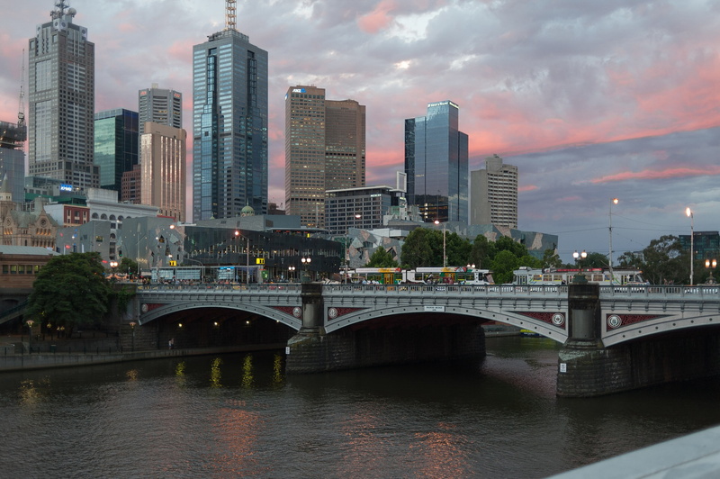 clouds, evening, Australia, transportation, river, bridge, sky, Melbourne, house, skyscraper, 2K