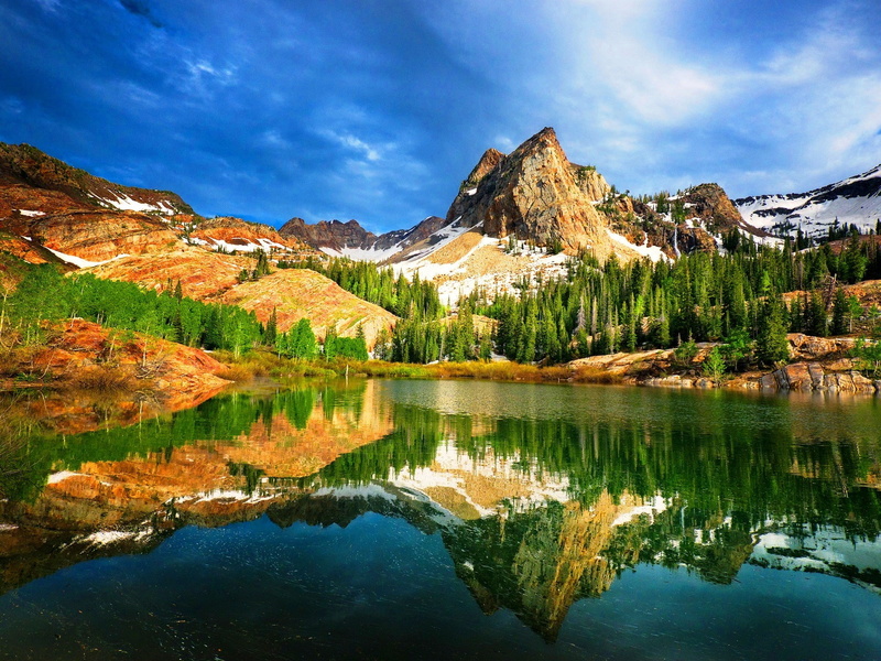 mountains, nature, trees, reflection, lake, landscape, Utah, 1080P, USA