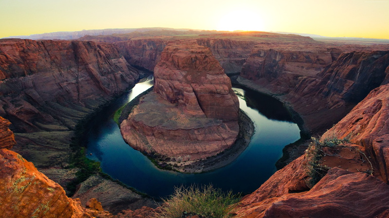 golden canyon, lake, Paige, 4K, 4k, Horseshoe Bend, clear sky, Arizona