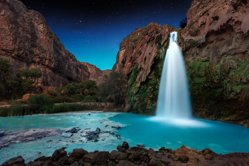 Havasu Falls, Rock, Waterfalls, Waterfall, 1080P, Earth, Night
