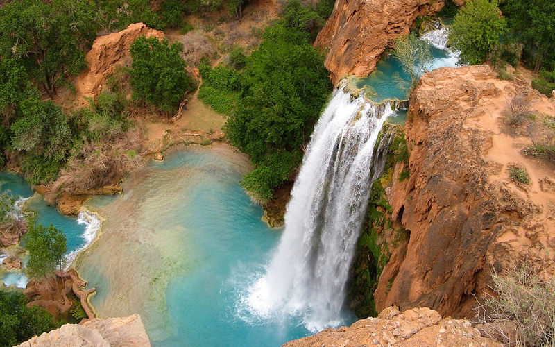 havasu falls, plant, tranquil scene, tree, outdoors, motion, 1080P, day, nature, no people, non-urban scene, flowing, rock formation, rock - object, land