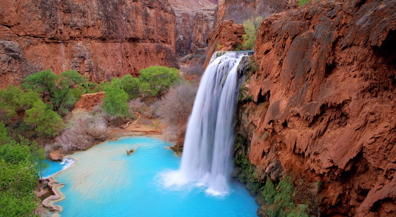 motion, rock formation, water, power in nature, falls, geology, havasu, photo, hot spring, flowing, no people, Nature, 1080P, long exposure, rock - object