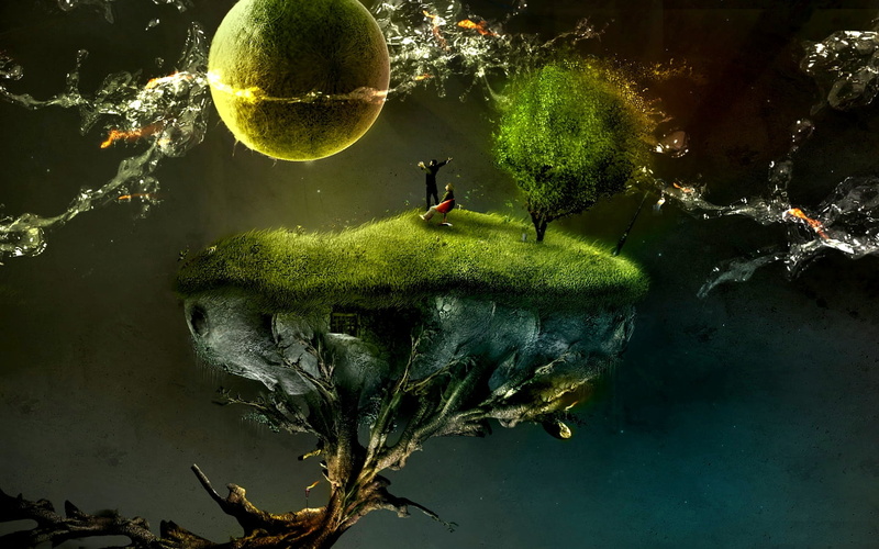 outdoors, digital composite, real people, beauty in nature, surreal, growth, 720P, lake, leisure activity, nature, green color, reflection, Art And Creative