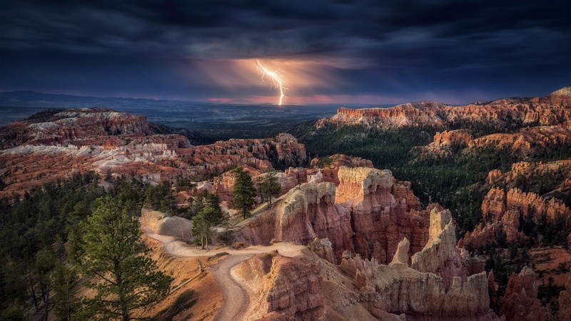 lightning, 1080P, landscape, mountains, nature, Bryce Canyon National Park