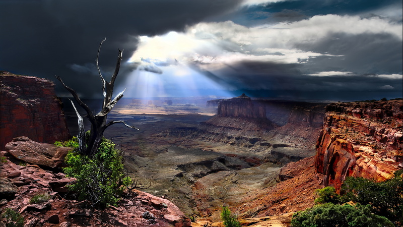 clouds, Utah, sunlight, 4K, Canyonlands National Park, USA