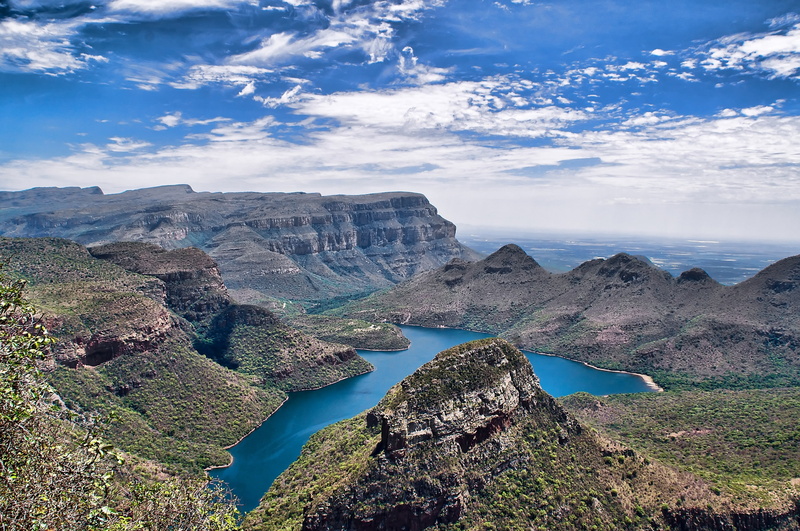 mountain, solid, clouds, tranquil scene, nature, environment, high angle view, rock - object, South Africa, outdoors, river, cloud - sky, scenics - nature
