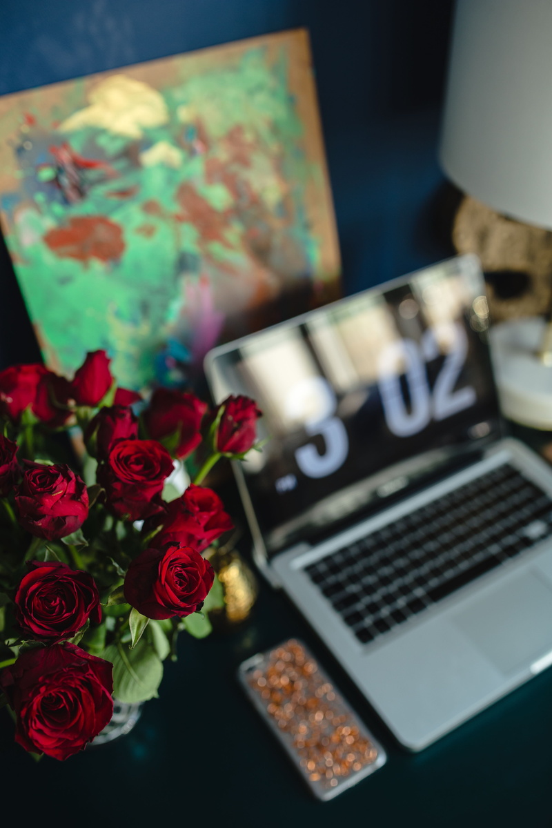 nature, home office, macbook pro, Red Roses, bouquet, rose - flower, roses, flowers, laptop, Office, female office, beauty in nature, no people, businesswoman