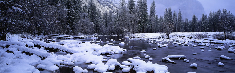 Merced, National, USA, Snow, Yosemite, River, Winter, Park, California, 4K