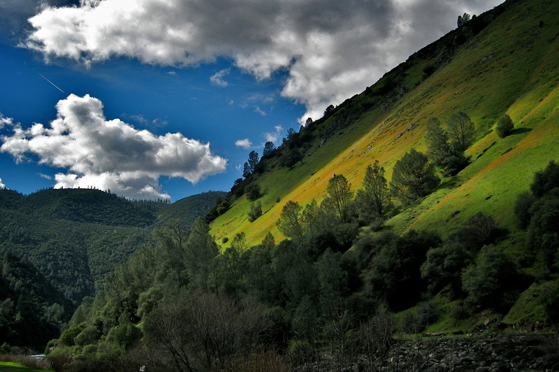 river, california  poppies, scenics, hill, merced  river, landscape, cloud - Sky, merced, nature, green Color, forest, tree, outdoors, 1080P, mountain