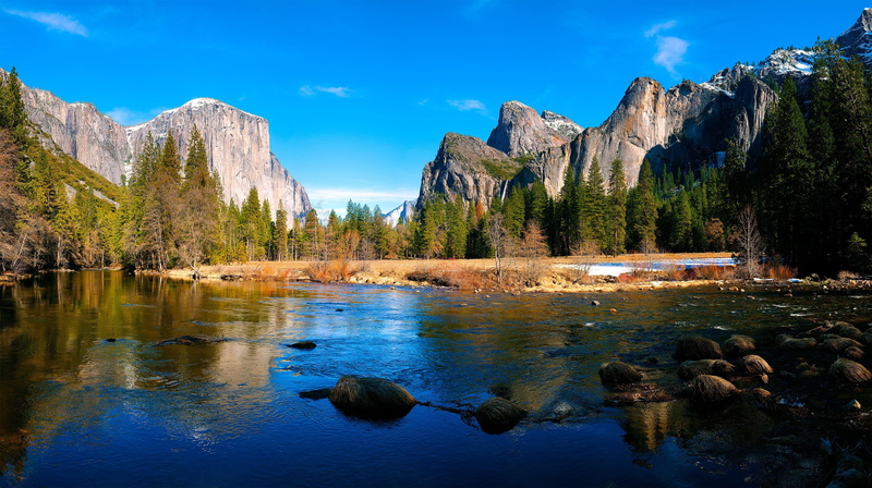 journey, lake, uSA, pine Tree, landscape, famous Place, rocky Mountains, el Capitan - Yosemite National Park, formation, alberta, sunlight, rock - Object