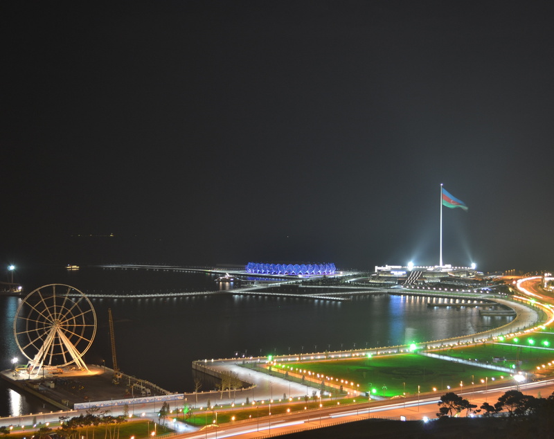 nature, glowing, clear sky, azerbaijan, transportation, no people, 2K, road, City, illuminated, sky, bridge, night, bridge - man made structure, built structure