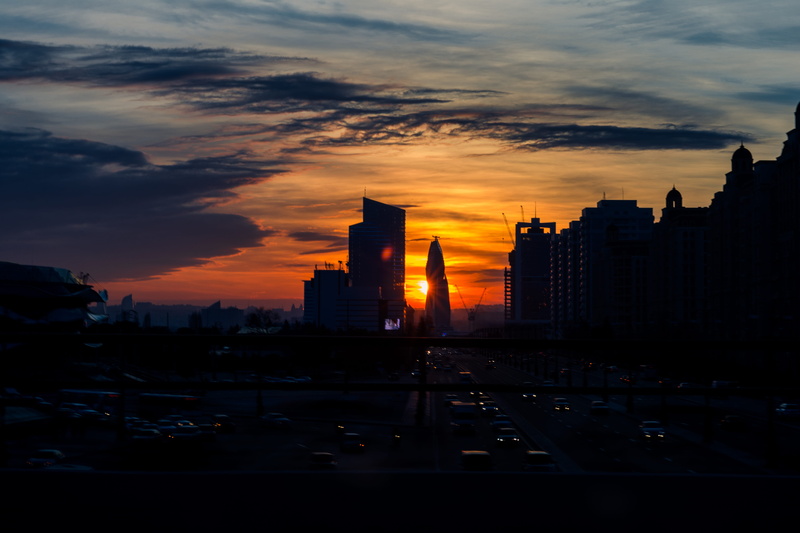 sky, office building exterior, architecture, tower, urban, skyscraper, tall - high, azerbaijan, no people, cloud - sky, spire, building exterior, travel