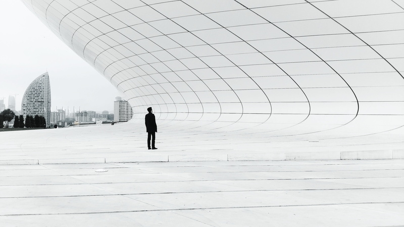 walking, rear view, baku, outdoors, winter, day, azerbaijan, urban, plate, archtecture, nature, black and white, field, leisure activity, building exterior
