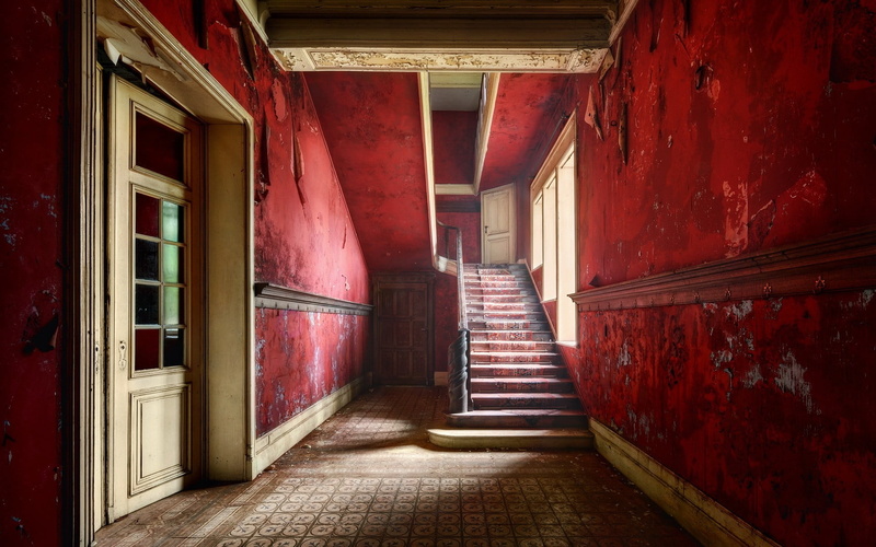 no people, direction, the way forward, 1080P, house, absence, building, interior, day, stairs, entrance, brown, room, empty, railing, built structure