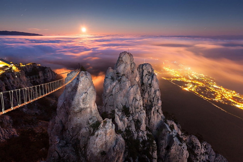 Crimea, bridge, night, land, rock, travel, no people, cloud - sky, 720P, travel destinations, Ukraine, landscape, environment, cityscape, outdoors, sky