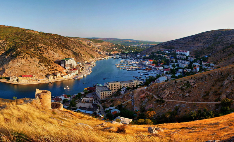 sunset, coastline, crimea, water, nautical Vessel, boats, village, panoramic, scenics - nature, dusk, famous Place, aerial View, yacht, building, architecture