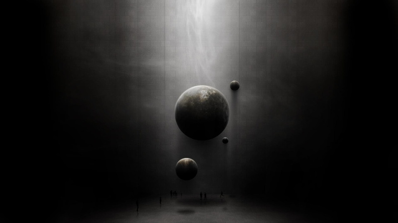 planet, orbiting, protection, shadow, surreal, moon, ball, dark, mystery, 1080P, space, spooky, no people, indoors, fruit, spotlight, circle, black color