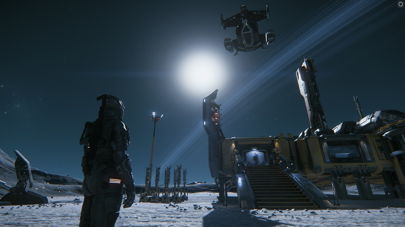 lighting equipment, space shuttle, transportation, people, space, science fiction, stars, winter, Star Citizen, outdoors, sky, snow, night, Moon, illuminated