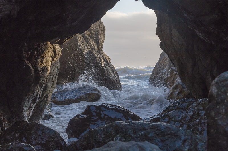 beach, beauty in nature, day, ruby beach, ocean, sea, break, persistence, aquatic sport, wave, rock formation, rock - object, hole, rock, sport, united states