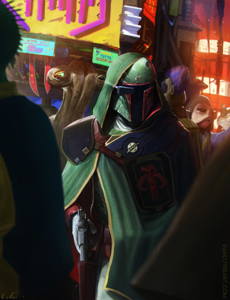 Dan Luvisi, Star Wars, blaster, artwork, science fiction, Boba Fett, bounty hunter, 720P