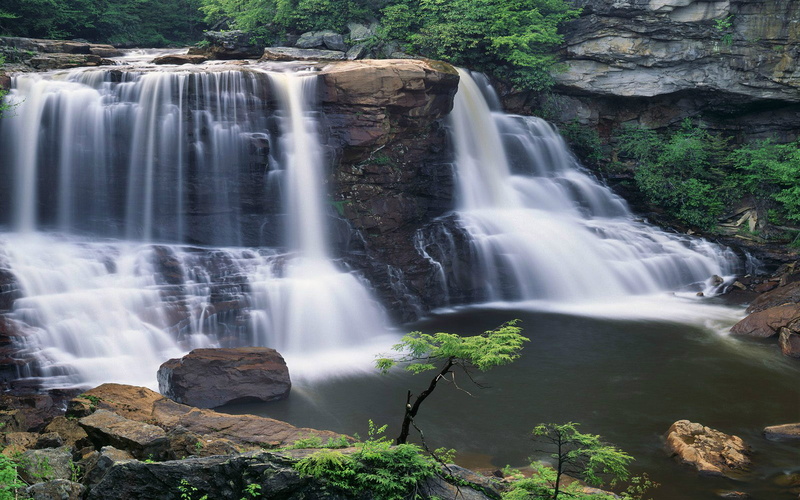 rainforest, park, solid, west, rock formation, waterfall, nature, flowing, no people, virginia, outdoors, plant, rock - object, 2K, long exposure, landscape