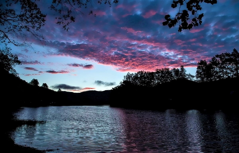 sky, tranquil scene, no people, silhouette, Sunset, reflection, plant, tranquility, scenics - nature, idyllic, cloud - sky, West Virginia Twilight, beauty in nature