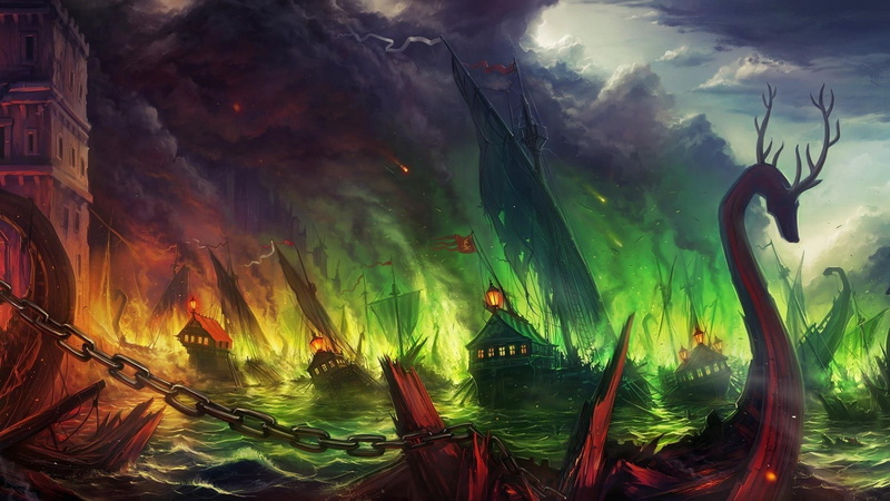 sea, ship, Kings Landing, artwork, 1080P, Sinking Ships, fire, Blackwater, smoke, war, Game Of Thrones, clouds, Concept Art, fantasy Art