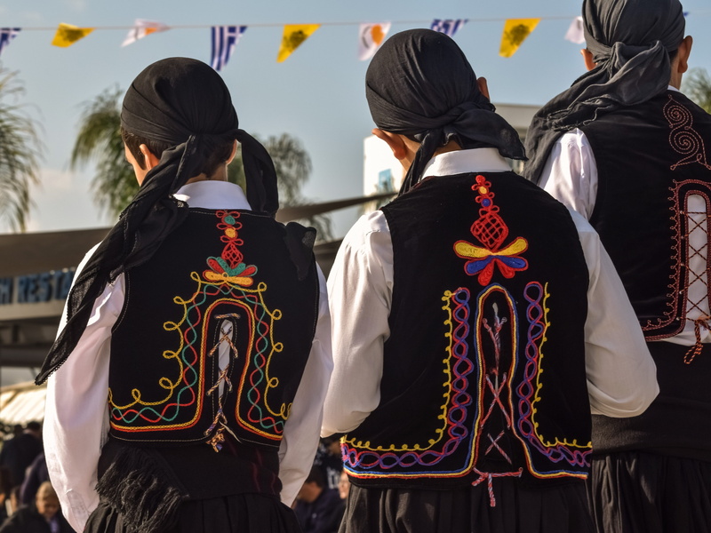 costume, folklore, adult, rear view, focus on foreground, group of people, religion, celebration, incidental people, 5K, traditional clothing, greek cypriots