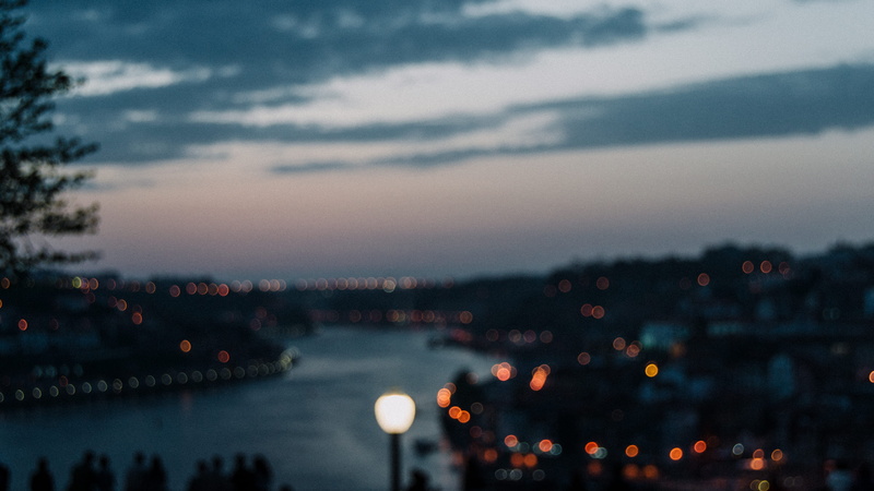 water, sunset, sky, light, unfocused, cityscape, nature, cloud - sky, travel destinations, no people, unfocus, porto, dusk, twilight, scenics - nature
