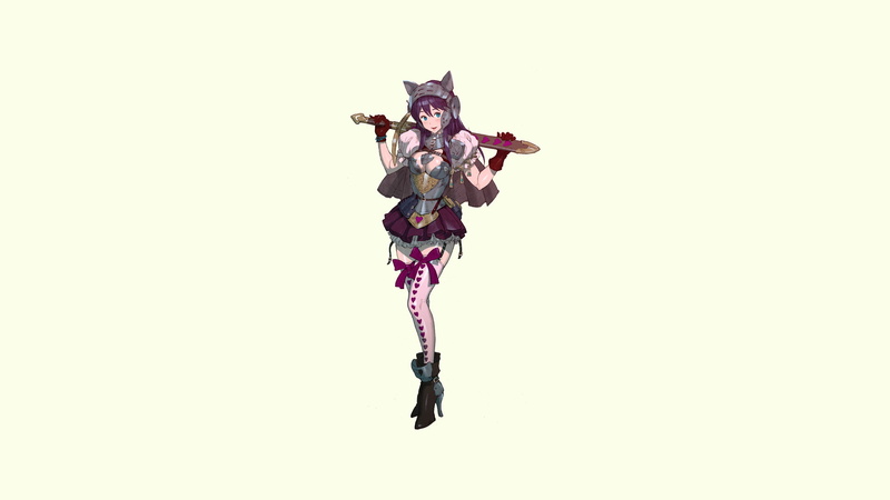 the middle ages, purpule hair, sword, anime girls, knight, blue eyes, nekomimi, white, smiling, warrior, anime, armor, heart, helmet, 1080P, simple background