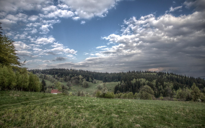 skies, beautiful, nature, clouds, rolling, fields, hills, 3d and abstrac, valley, serene, forests, blue, wrzosowka, 2K