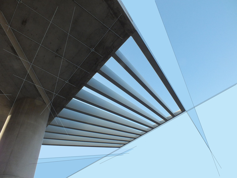 building, blue, roof, nature, day, no people, outdoors, abstrac, low angle view, architectural column, sky, pattern, connection, bridge - man made structure