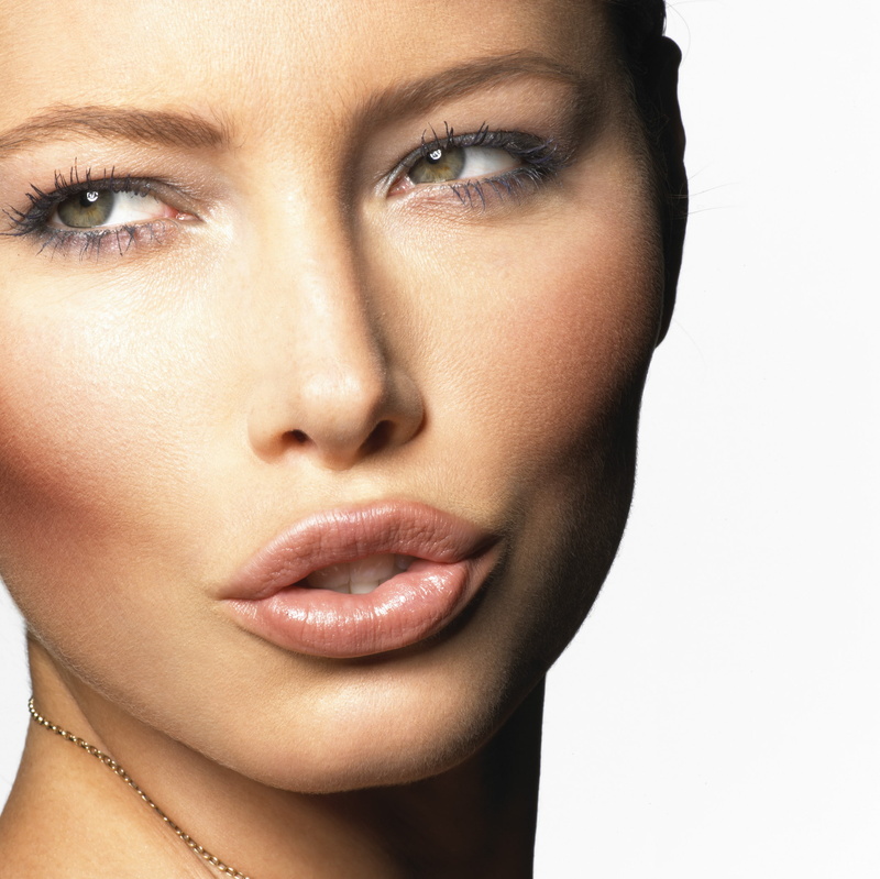 eyebrow, green eyes, studio shot, Jessica Biel, headshot, human face, glamour, one person, looking at camera, pouting, fashion, portrait, eyelash, brunette