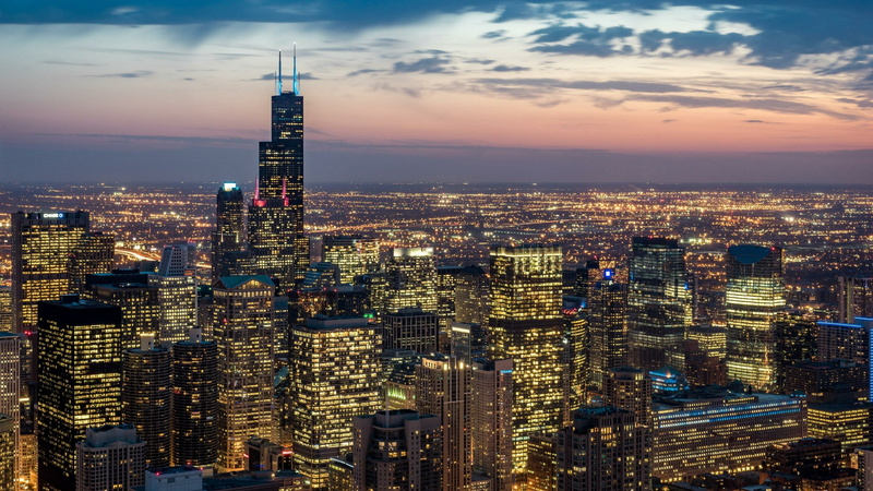 tall - high, horizon, city lights, 4K, sky, crowded, chicago, cityscape, outdoors, building exterior, spire, travel destinations, architecture, united states
