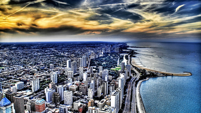 horizon, streeterville, daytime, usa, ilinois, united states, cityscape, city, aerial photography, chicago, skyline, water, 4K, sky