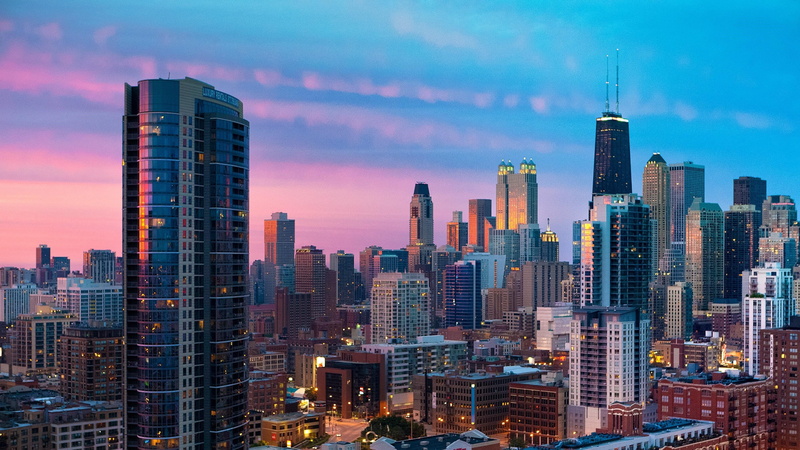 tall - high, landscape, buildings, sky, travel destinations, chicago, residential district, downtown district, building, city life, illuminated, office building exterior