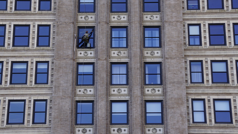 occupation, curtains, home decor, building exterior, blue, full frame, cleaner, michigan ave, usa, side by side, reflection, building, workers, glass - material