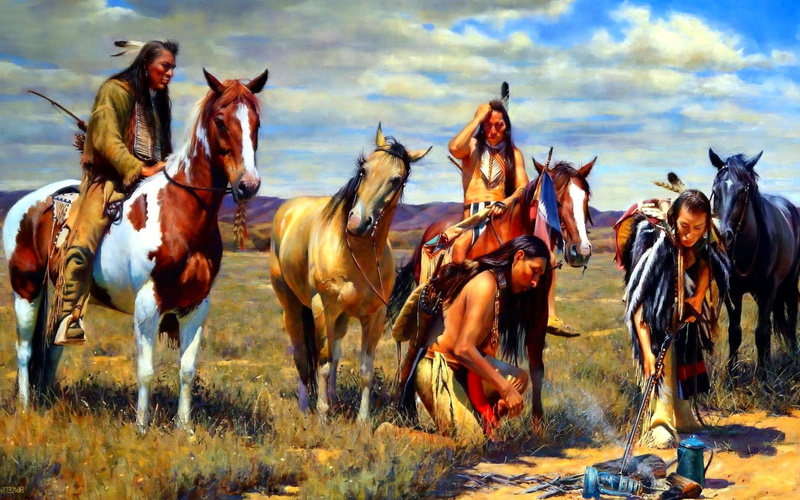 indian, american, western, 1080P, art, painting, people, artwork, native, warrior