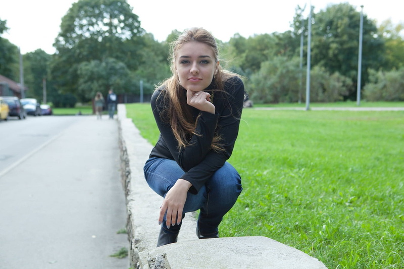 model, grass, women, outdoors, 720P, Adriana F