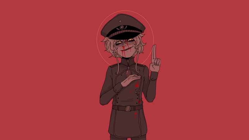 uniform, red background, 1080P, Youjo Senki, military, anime girls, Tanya Degurechaff, evil, blood