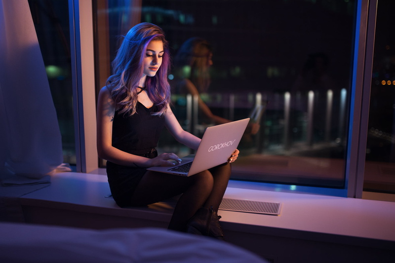 Girl, Notebook, 1080P, Galina Rover, Model, Blonde, Lips, Blue, Hair, Gorokhov, Face, View